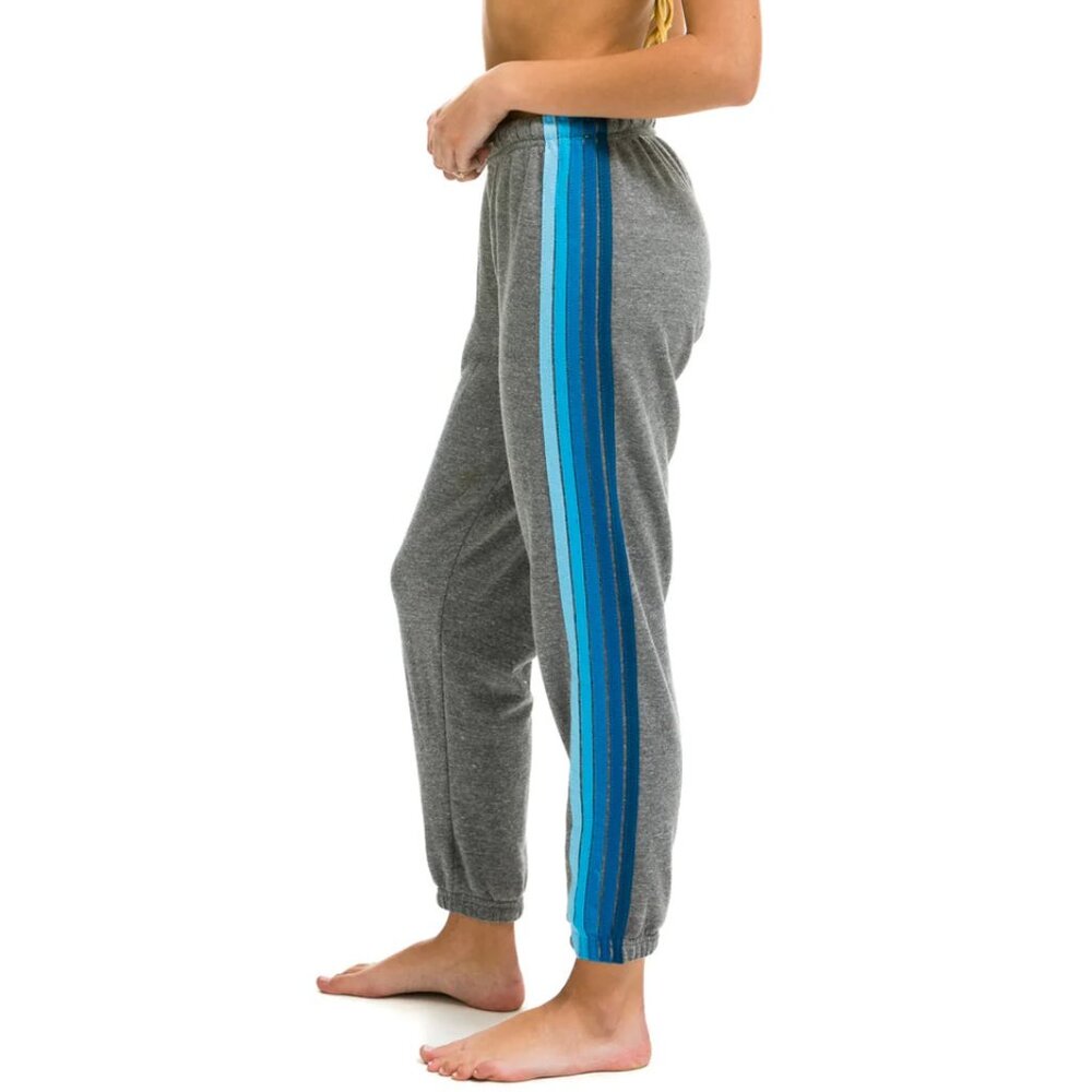 Aviator Nation 5 STRIPE SWEATPANTS - HEATHER GREY // BLUE Size Small